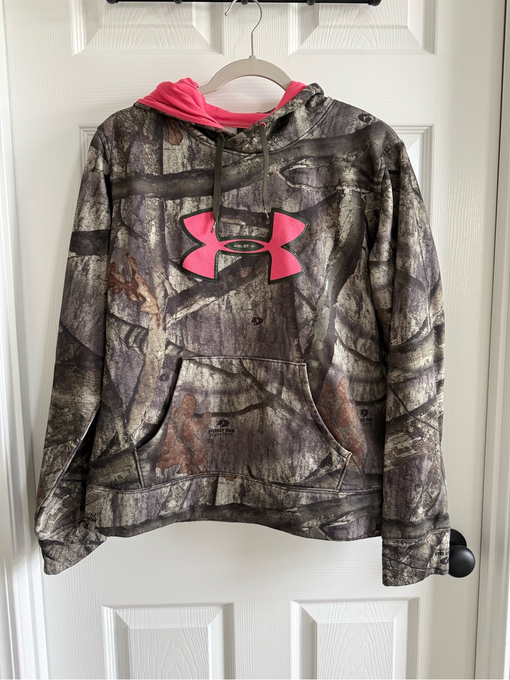 Under Armour Mossy Oak Camo Hoodie Pink Logo Size Large
